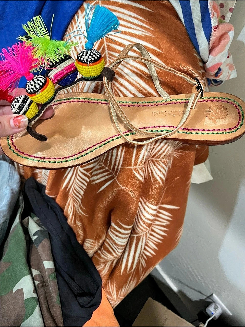 Maliparmi Beaded Tassel Sandals in Brown & Pink EU 38